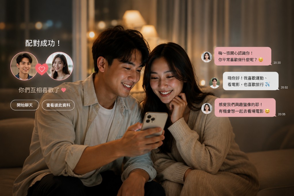 配對成功後開始聊天的交友 App 畫面示意